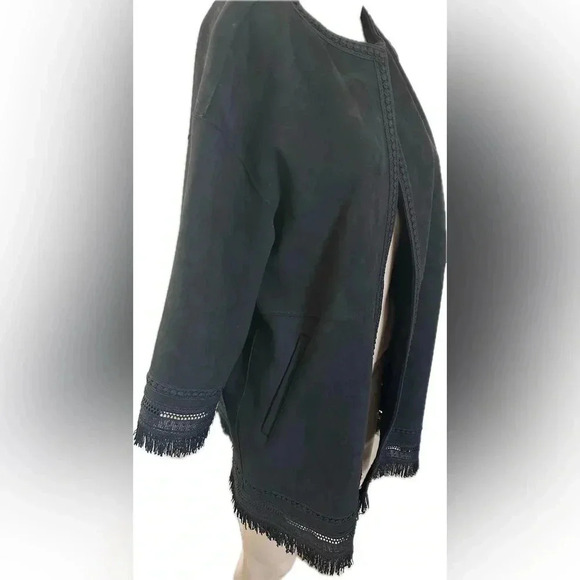 Zara suede fringe boho oversized kimono black whimsygoth size S - Picture 5 of 9